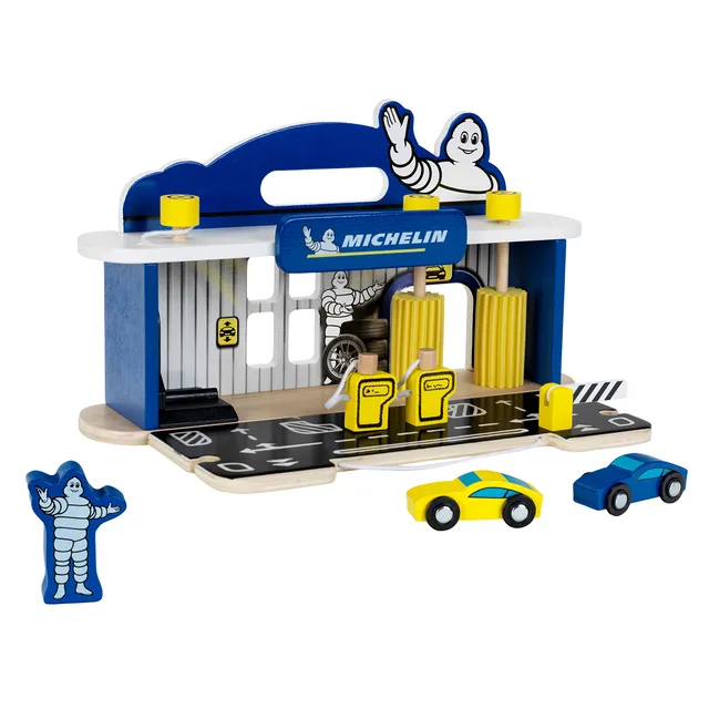 theo-klein-3403-michelin-service-station-aus-holz-mit-2-autos-inkl-hebeb-hne-und image 1