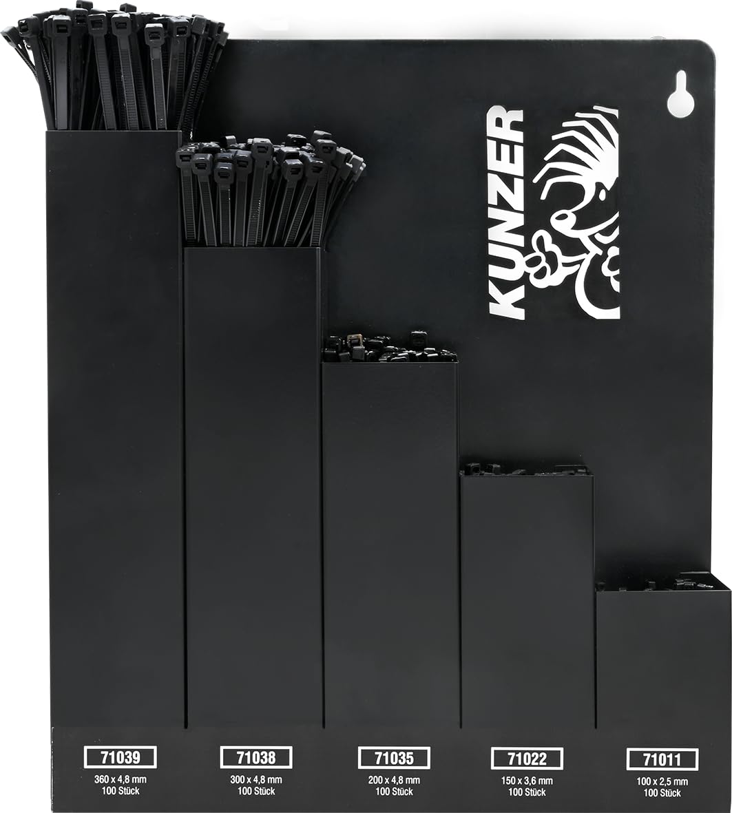 kunzer-7kbs500-kabelbindersortiment-500-st-ck-mit-wandhalter-aus-stahl-schwarz-l image 1