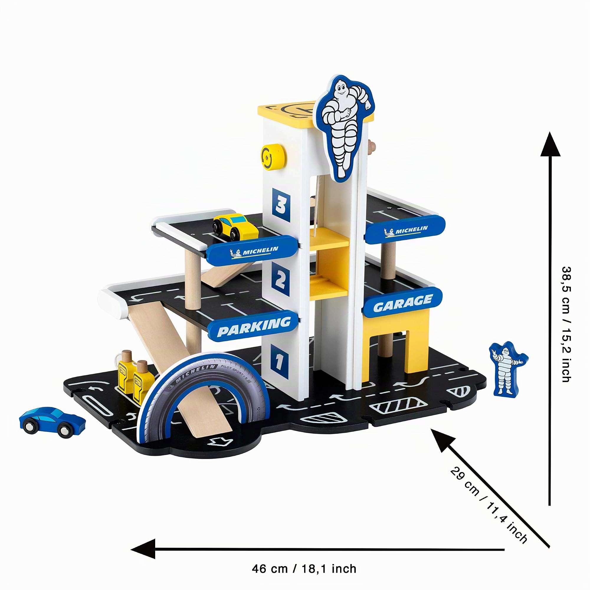 theo-klein-3404-michelin-parkhaus-aus-holz-3-ebenen-mit-2-autos-lift-zapfs-ulen- image 4