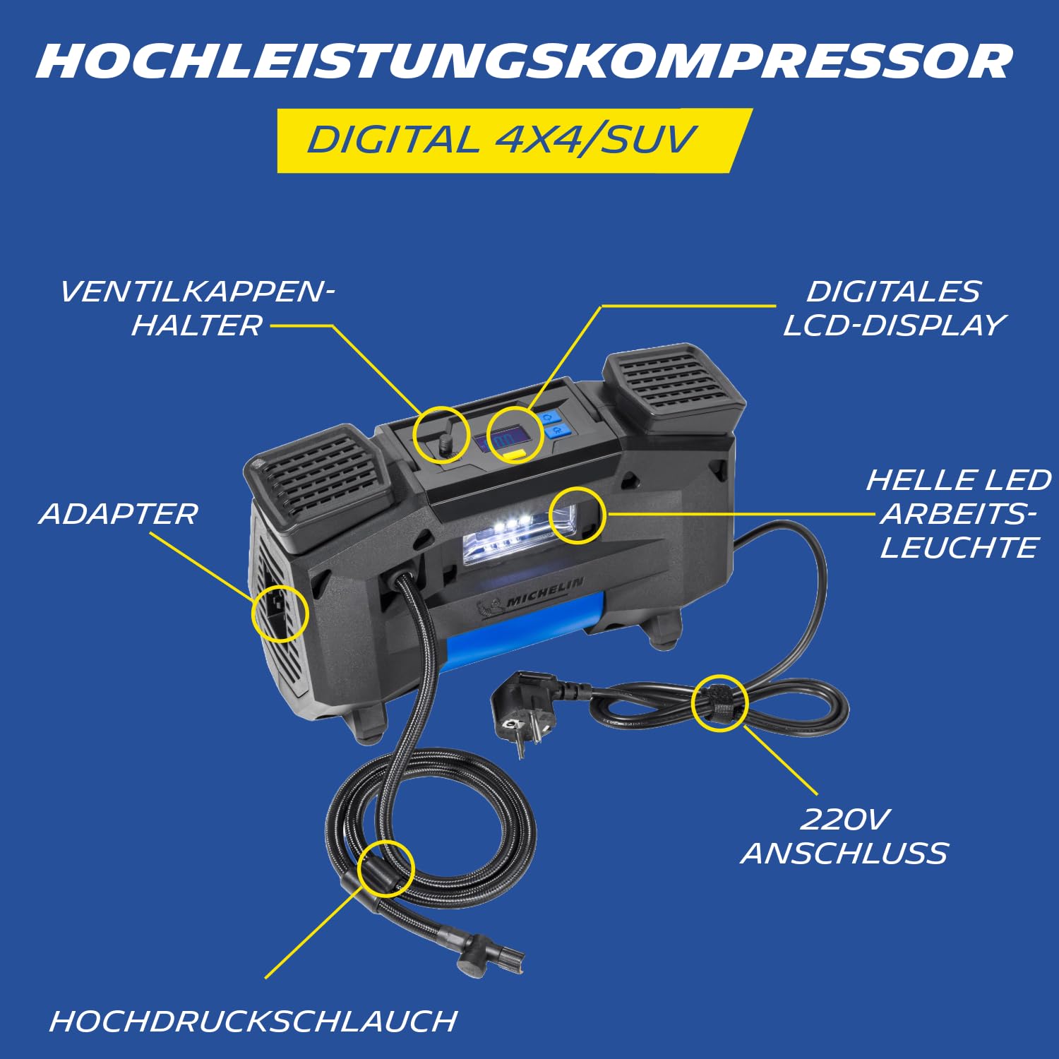 michelin-luftkompressor-220v-tragbar-digital-mit-led-licht-und-3-adaptern image 2