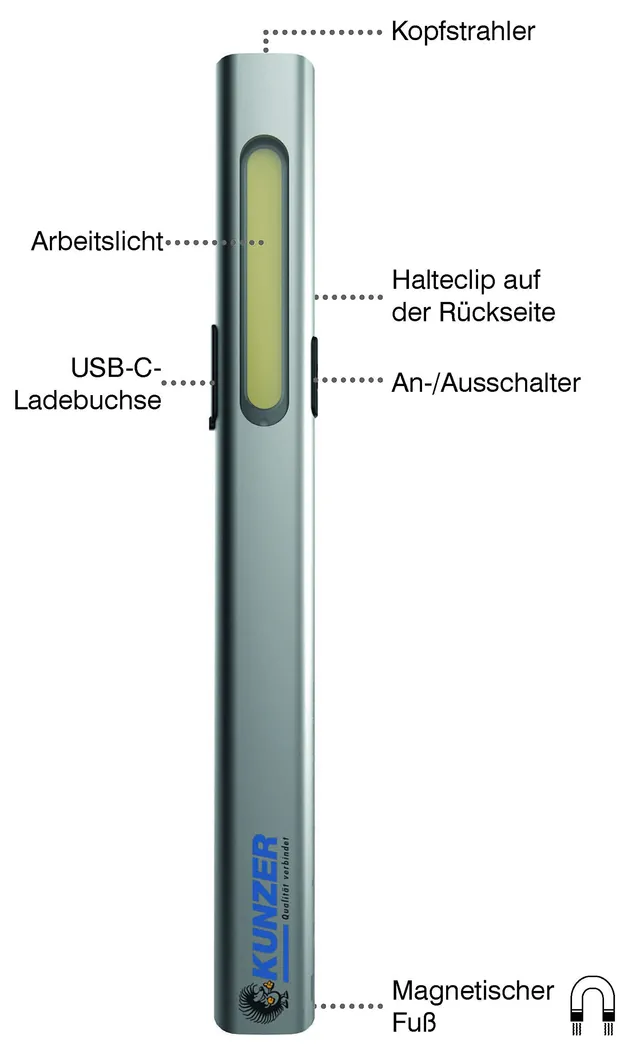 kunzer-pl-003-arbeitslampe-meisterlampe-cob-technik-150-lm-akku-magnet-halteclip image 1