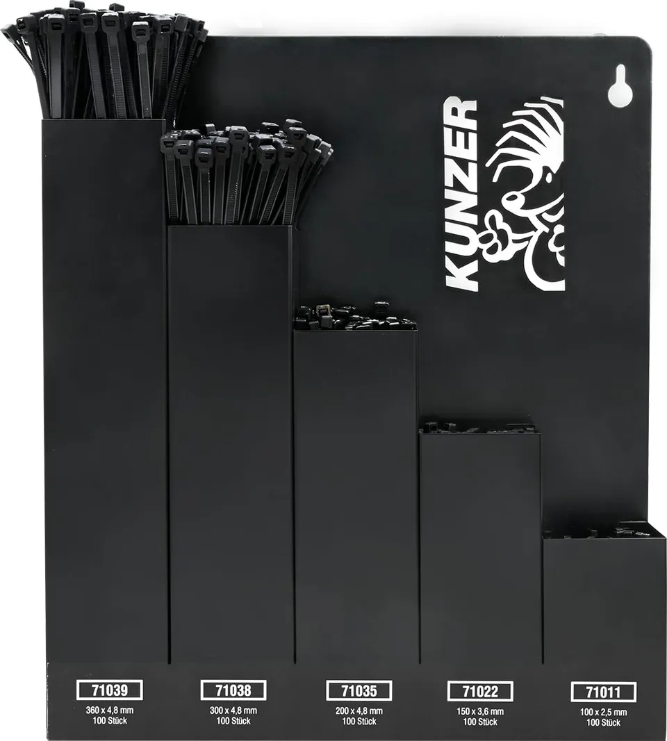 kunzer-7kbs500-kabelbindersortiment-500-st-ck-mit-wandhalter-aus-stahl-schwarz-l image 1