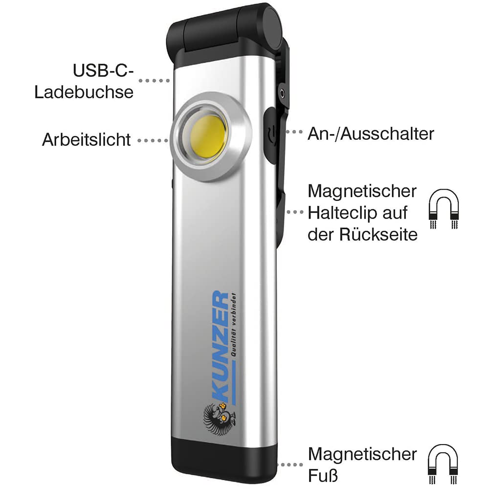 kunzer-pl-021-clip-taschenlampe-magnetisch-cob-led-aluminium image 2
