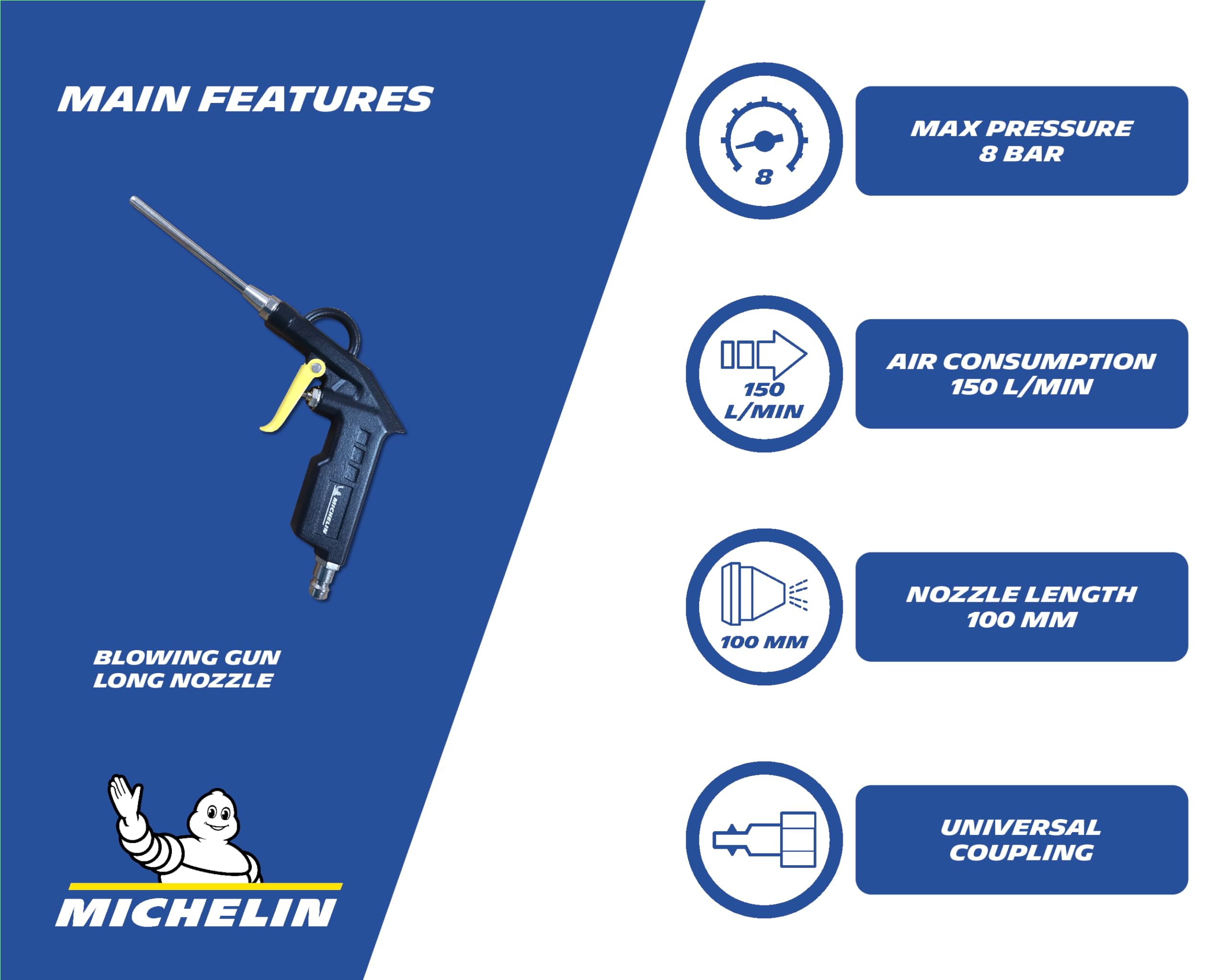 michelin-ausblaspistole-mit-kurzer-und-langer-d-se-10-cm-druckluftwerkzeug-150-l image 2