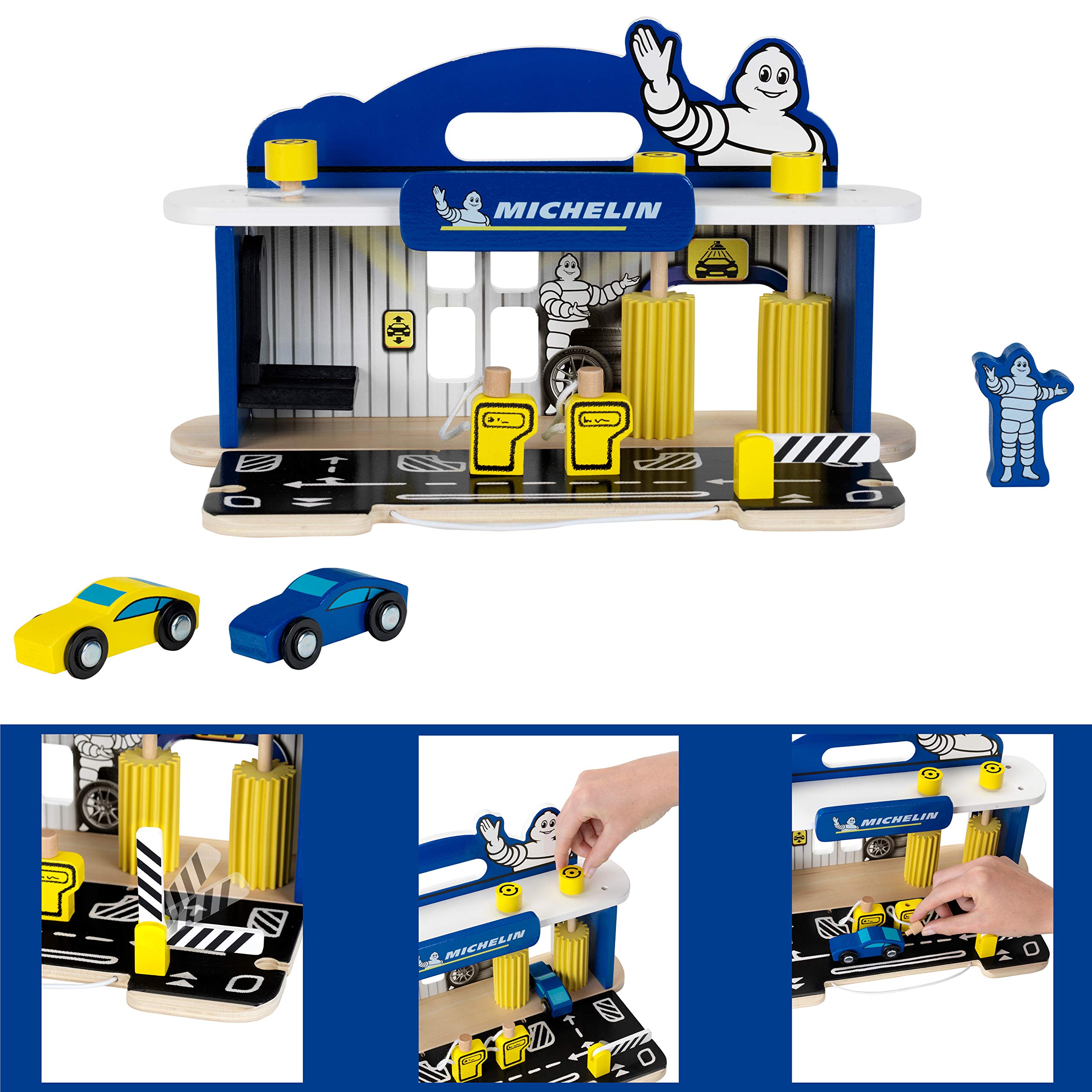 theo-klein-3403-michelin-service-station-aus-holz-mit-2-autos-inkl-hebeb-hne-und image 2