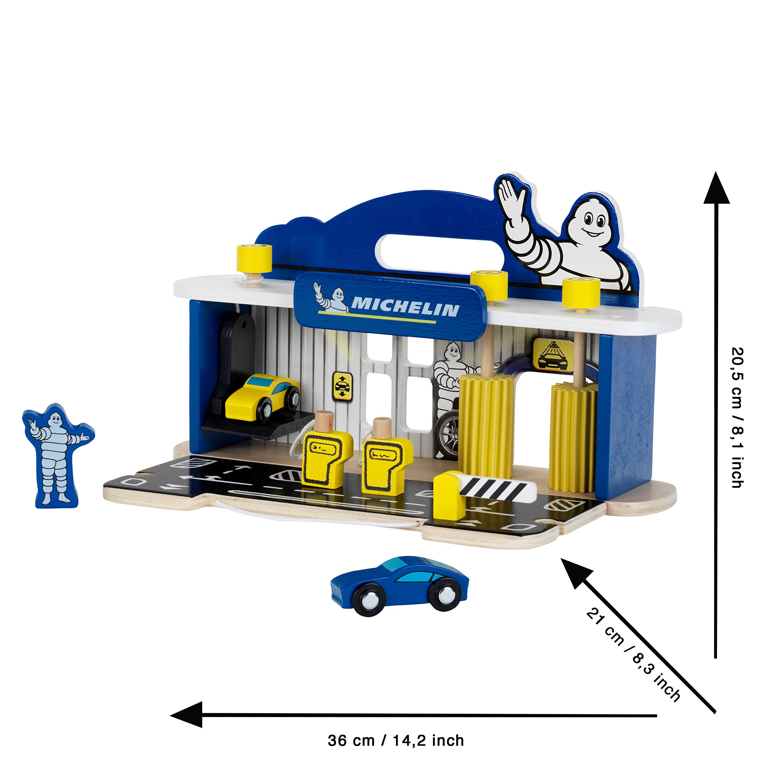 theo-klein-3403-michelin-service-station-aus-holz-mit-2-autos-inkl-hebeb-hne-und image 3