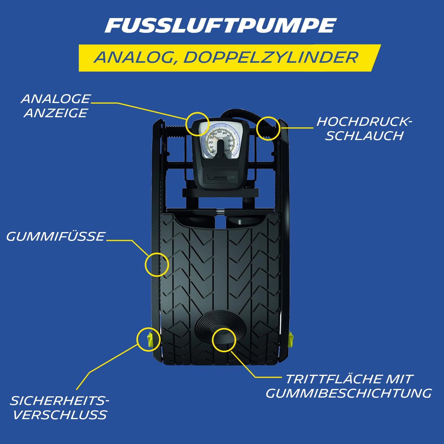michelin-doppelzylinder-fu-luftpumpe-analog-bis-4-bar-mit-adapter-und-manometer image 2